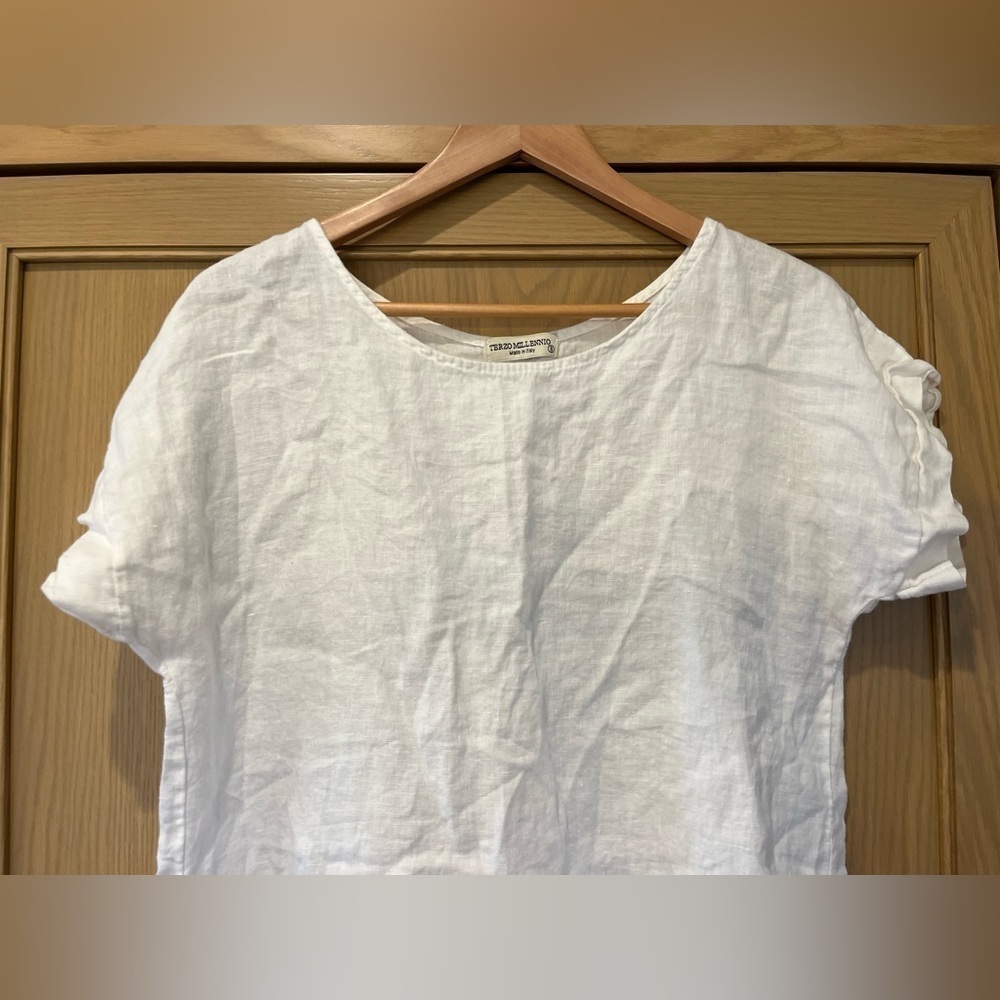 Terzo Millennio White 100% Linen Back Button Top Made in Italy - Picture 6 of 10